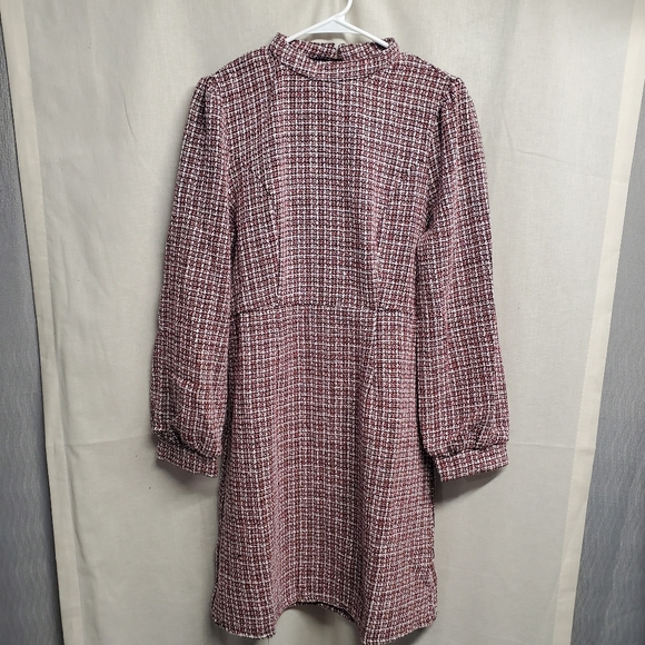 Dresses & Skirts - Long Sleeve Tweed Houndstooth Dress in Red, Black And  White
